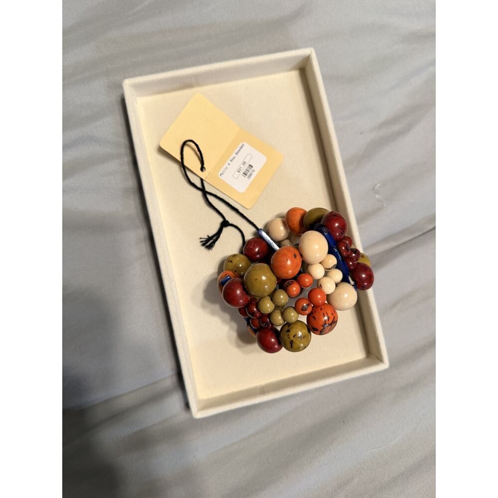Multi color circle earth tones tagua nut chunky stretch bracelet